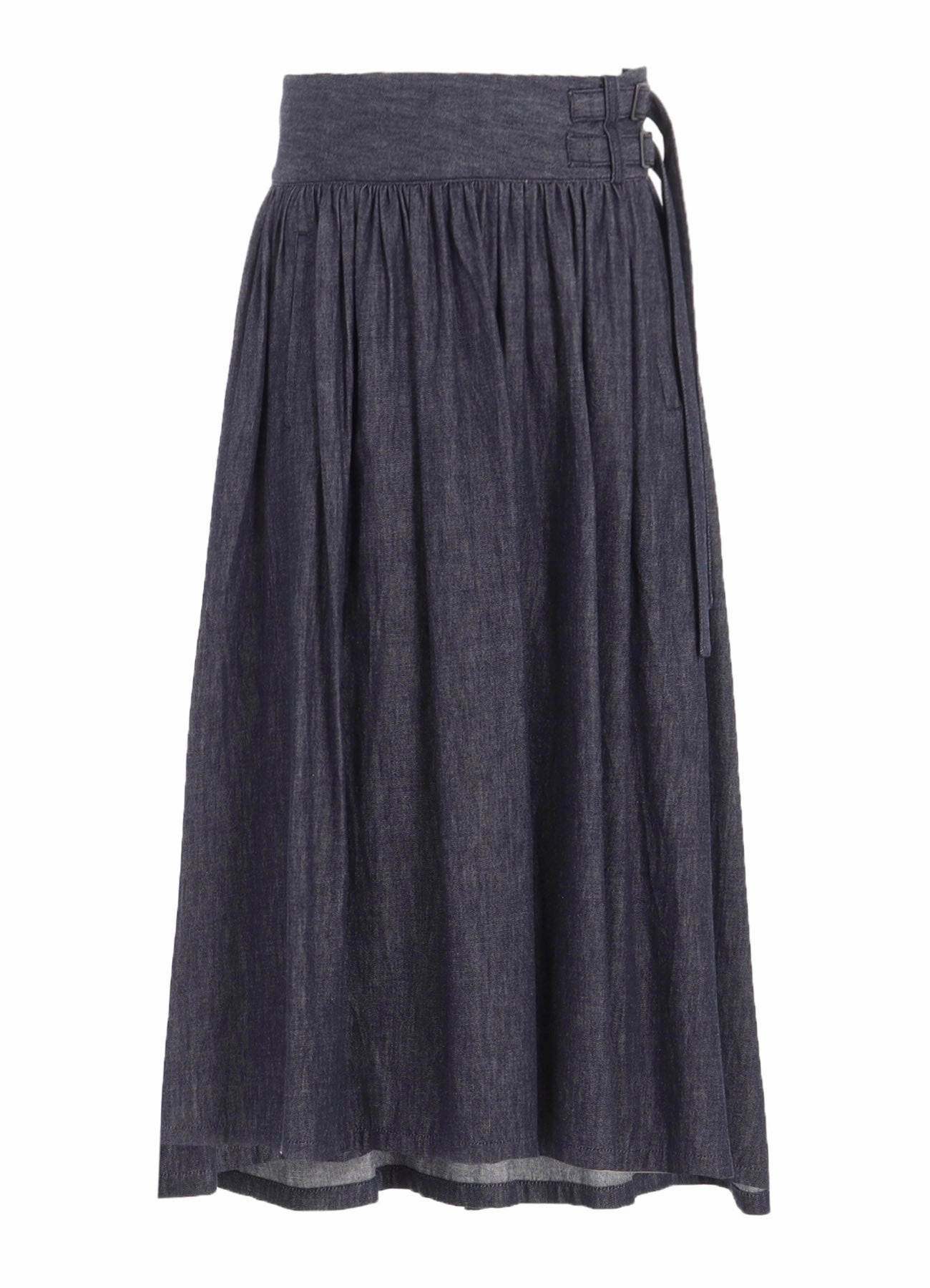 6OZ DENIM GARMENTFINISH ASYMMTRIC GATHER SKIRT HeatRegulating Light Fit