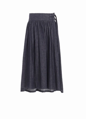 6OZ DENIM GARMENTFINISH ASYMMTRIC GATHER SKIRT Core Support