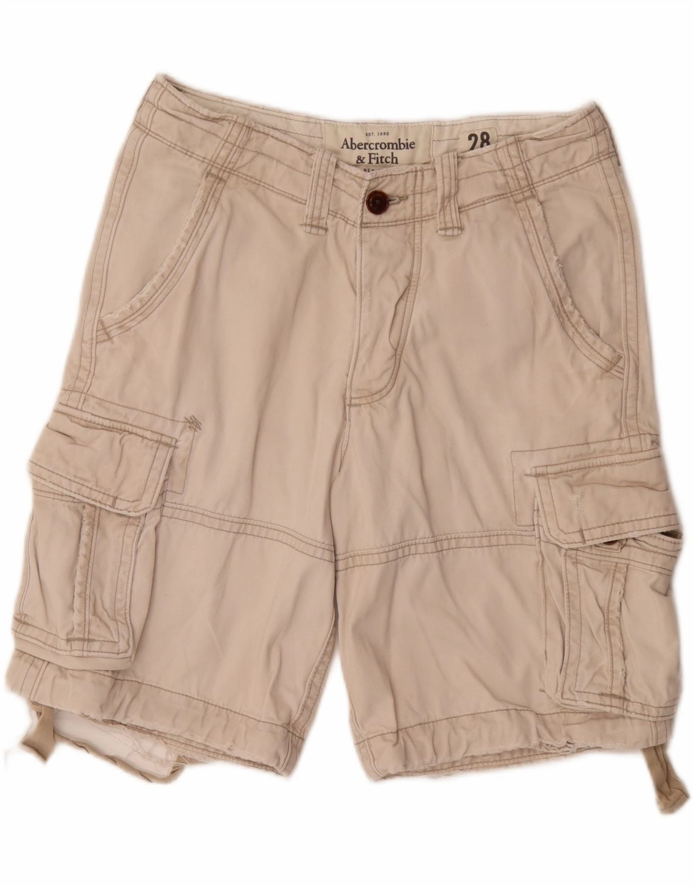 fade resistant color Elastic hem ABERCROMBIE & FITCH Mens Cargo Shorts W28 Small Beige Cotton