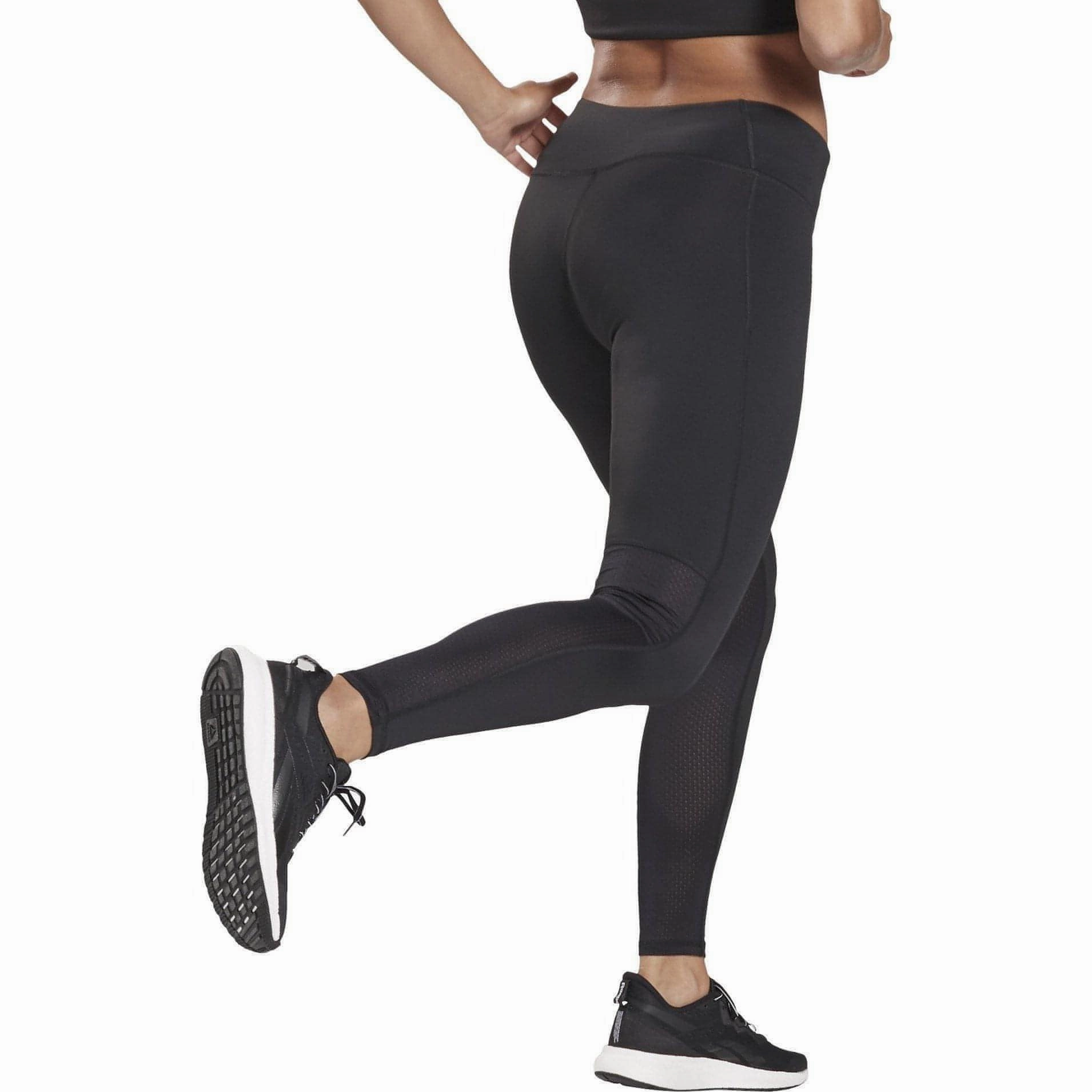 Reebok Essentials Womens Long Running Tights - Black Plus Size Fade Resistant Modern Stretch