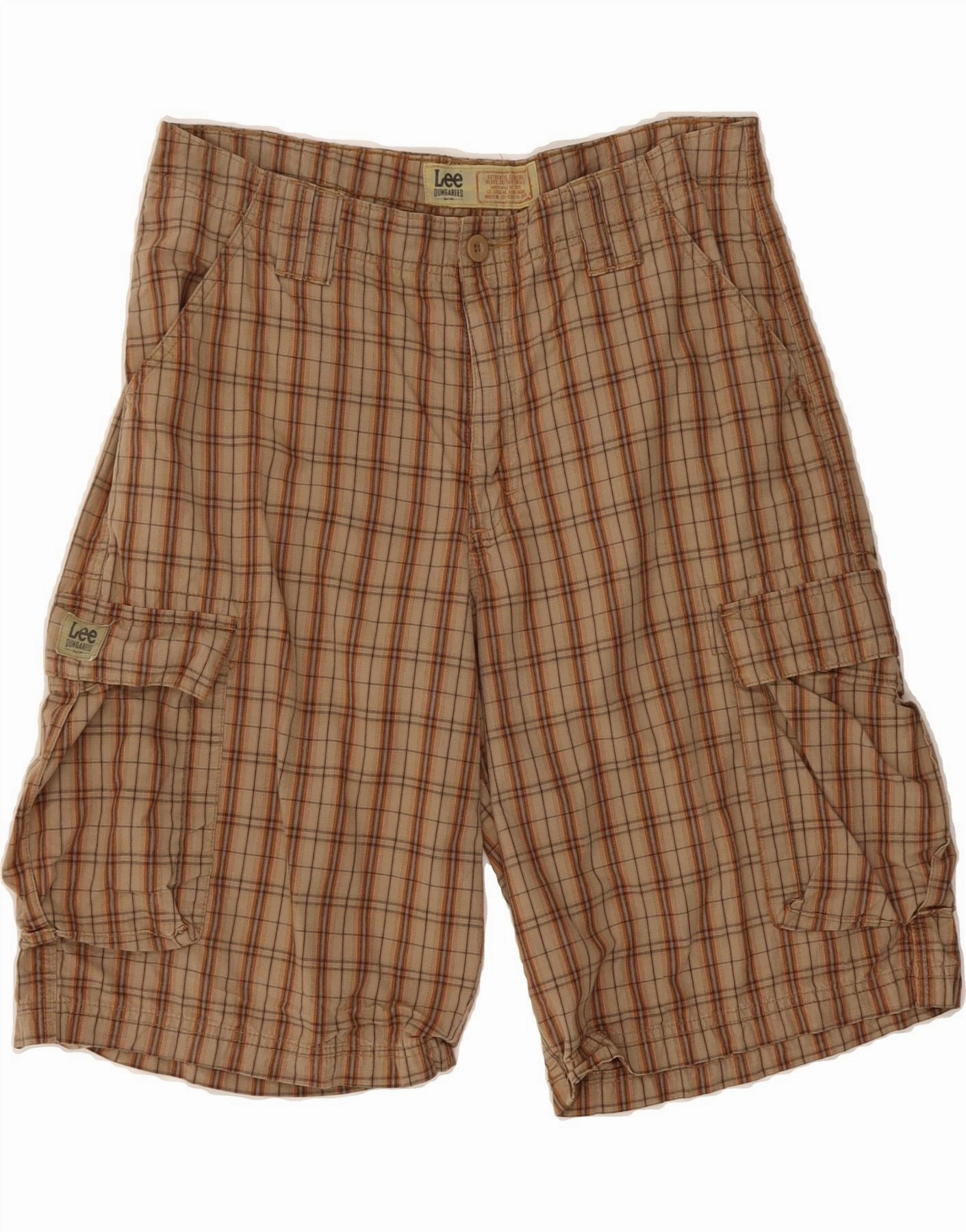 Light Motion LEE Mens Cargo Shorts W33 Medium  Beige Check Cotton