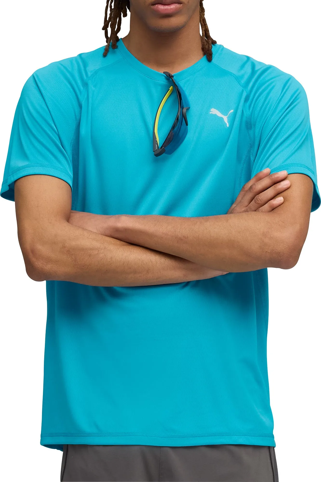 Puma Velocity Short Sleeve Mens Running Top - Blue Anti Bacterial Treatment