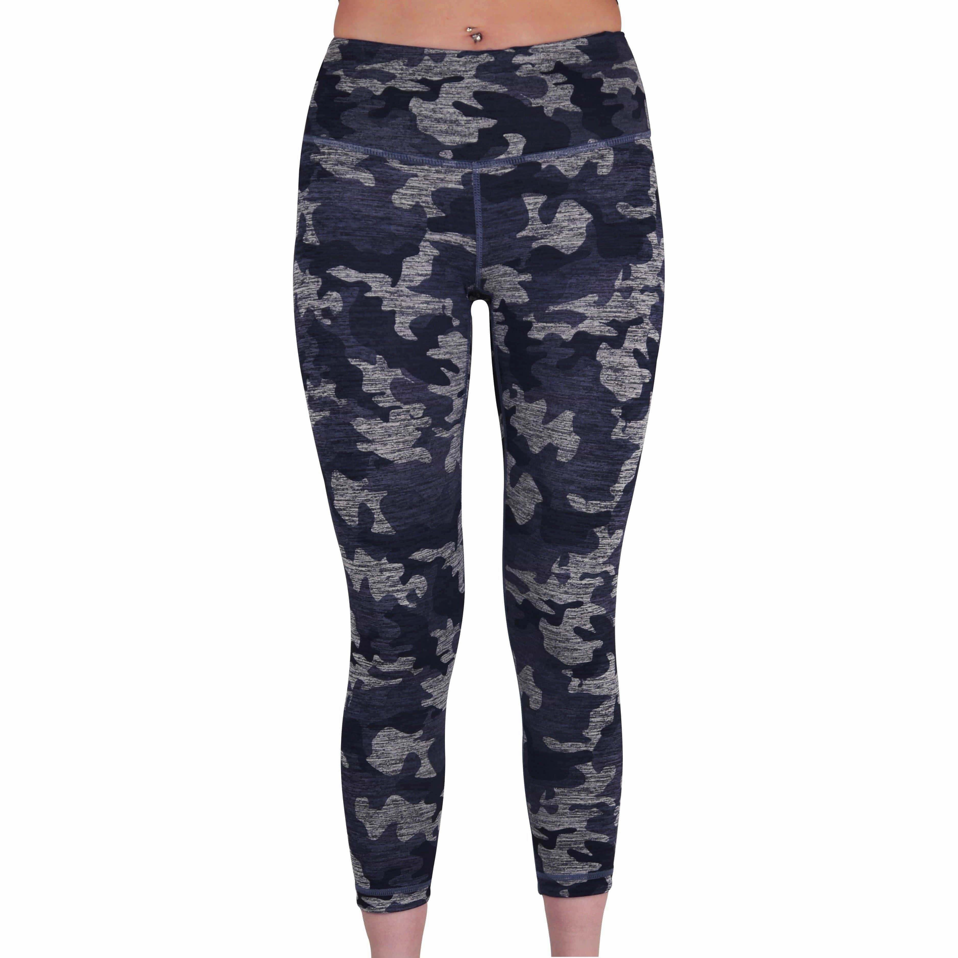 More Mile Reversible Graphic Womens 3/4 Capri Running Tights - Blue Travel Ease