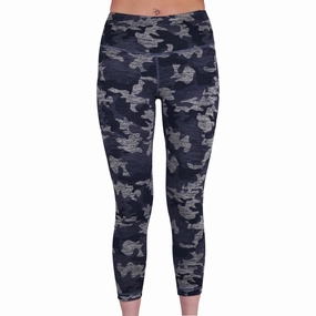 More Mile Reversible Graphic Womens 3/4 Capri Running Tights - Blue Feel Good