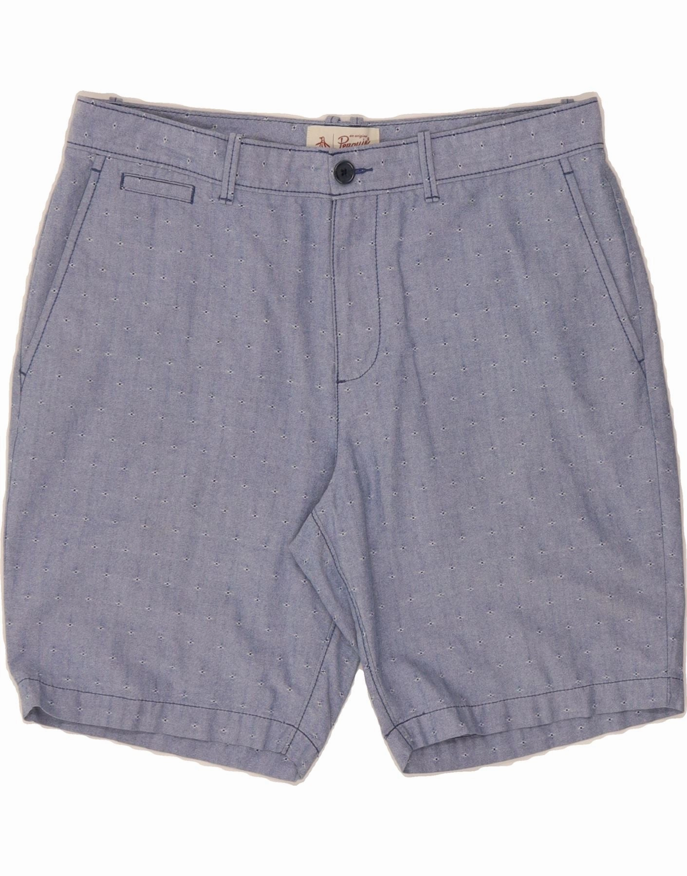 Double Layered Construction Chilly Weather PENGUIN Mens Chino Shorts EU 50 Large W34  Blue Spotted Cotton