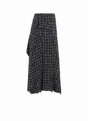 GREY HOUNDSTOOTH B DRAPED HIGH-WAIST SKIRT Anti Friction Lining Layered Panel Design