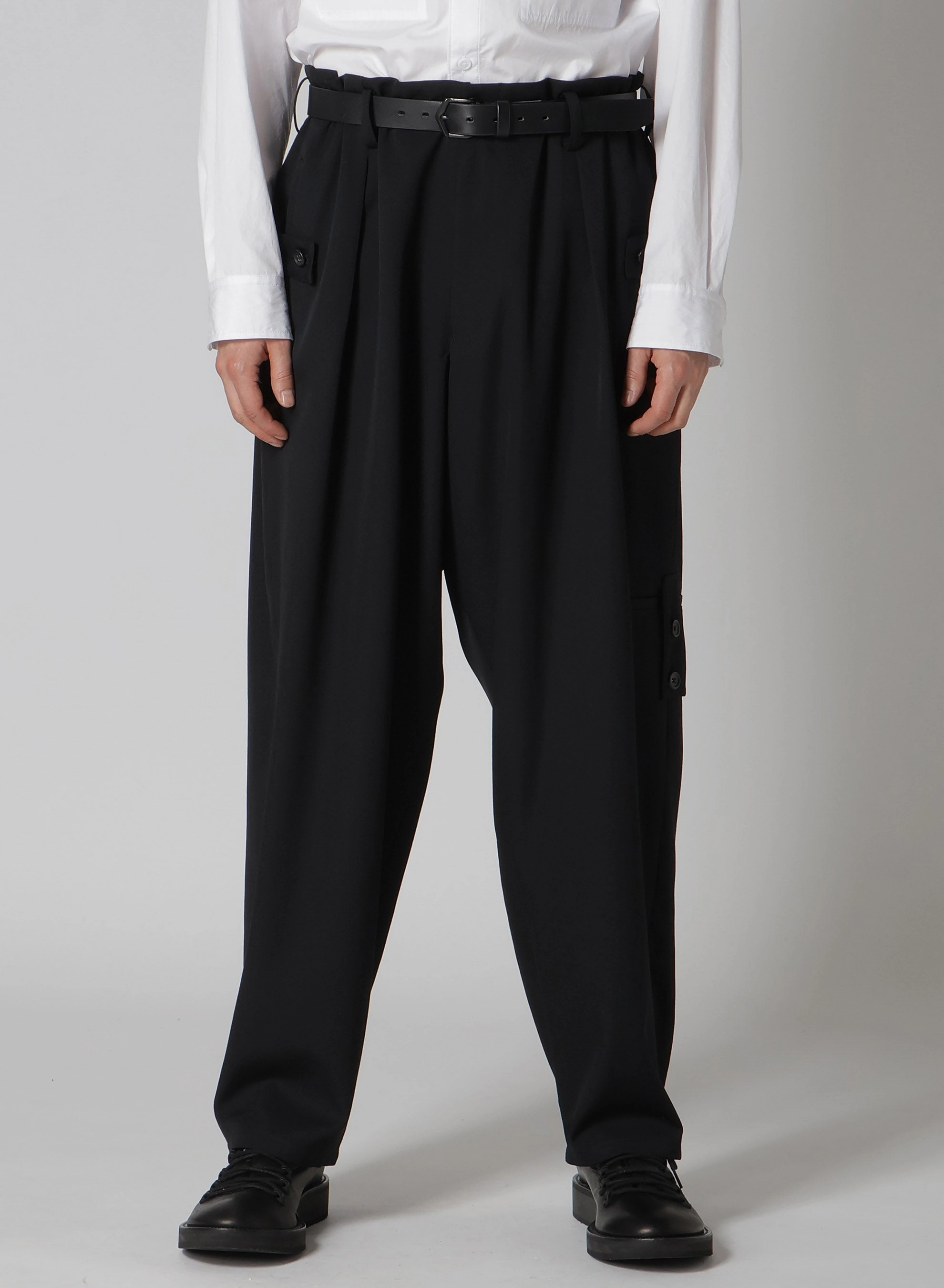 WOOL GABARDINE TUCK TAB PANTS Flexible Durability