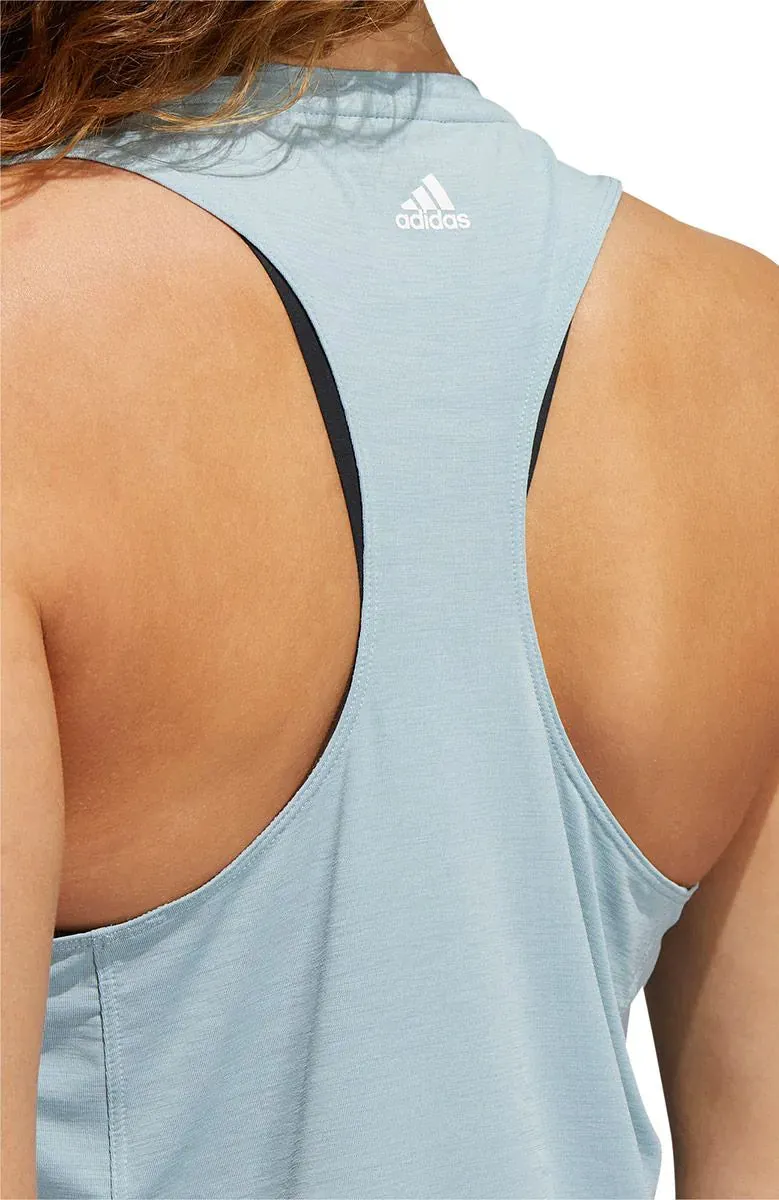 Chilly Comfort Layered Hem Design adidas 3 Stripes Bar Logo Womens Running Vest Tank Top - Grey