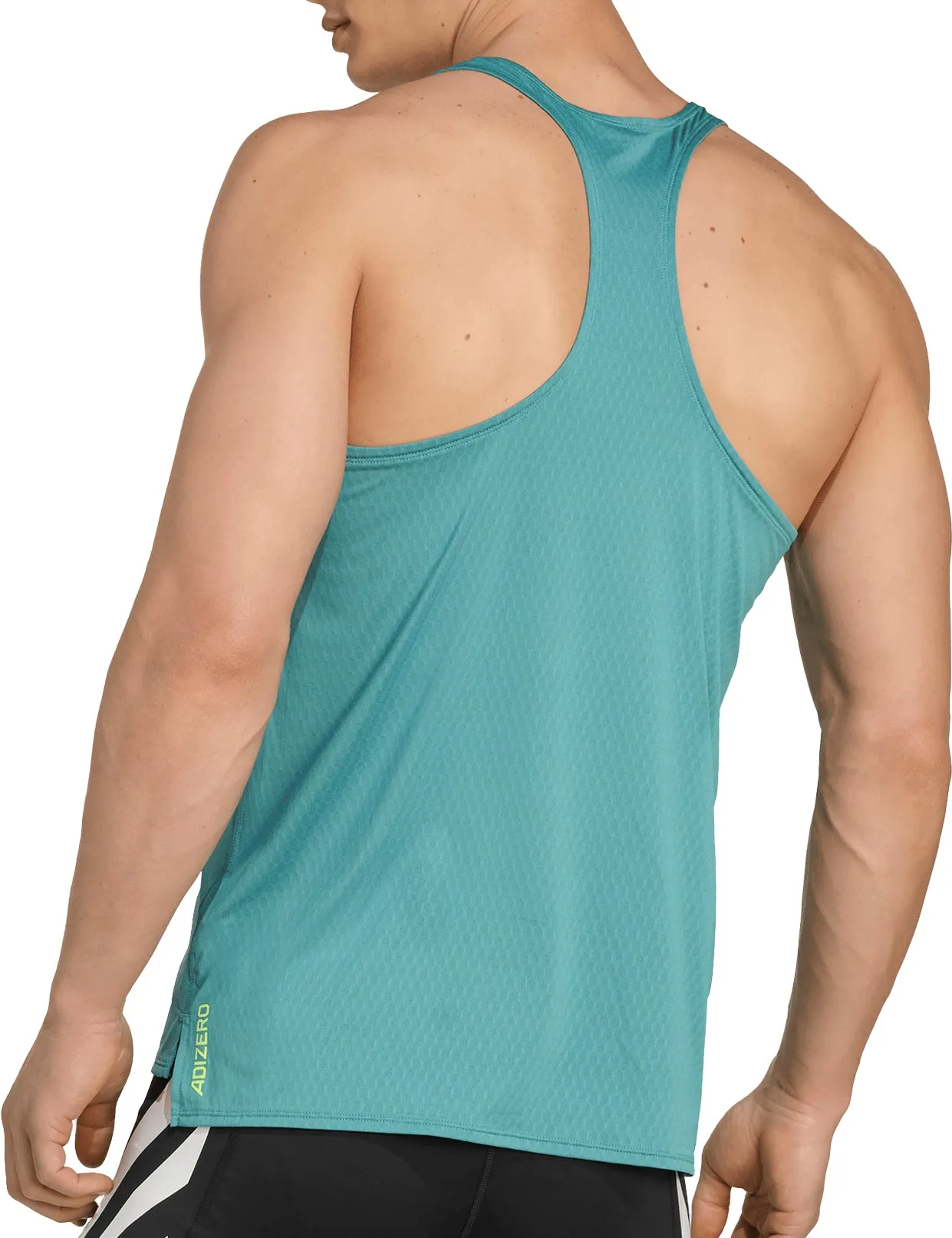 adidas Adizero Archive Mens Running Vest - Green Layered Neckline Design