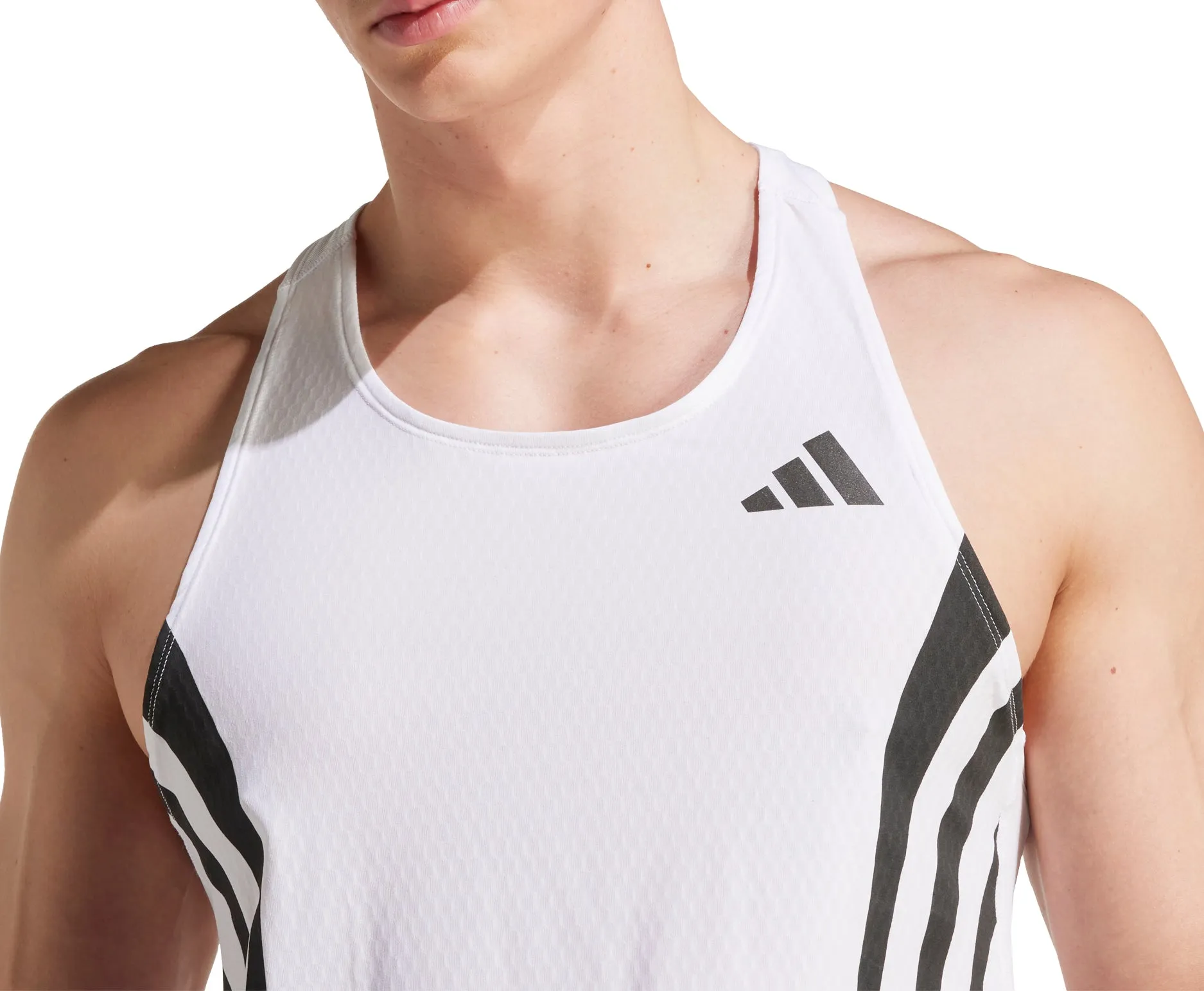 Minimalist Layer Modern Comfort Style adidas Adizero Archive Mens Running Vest - White