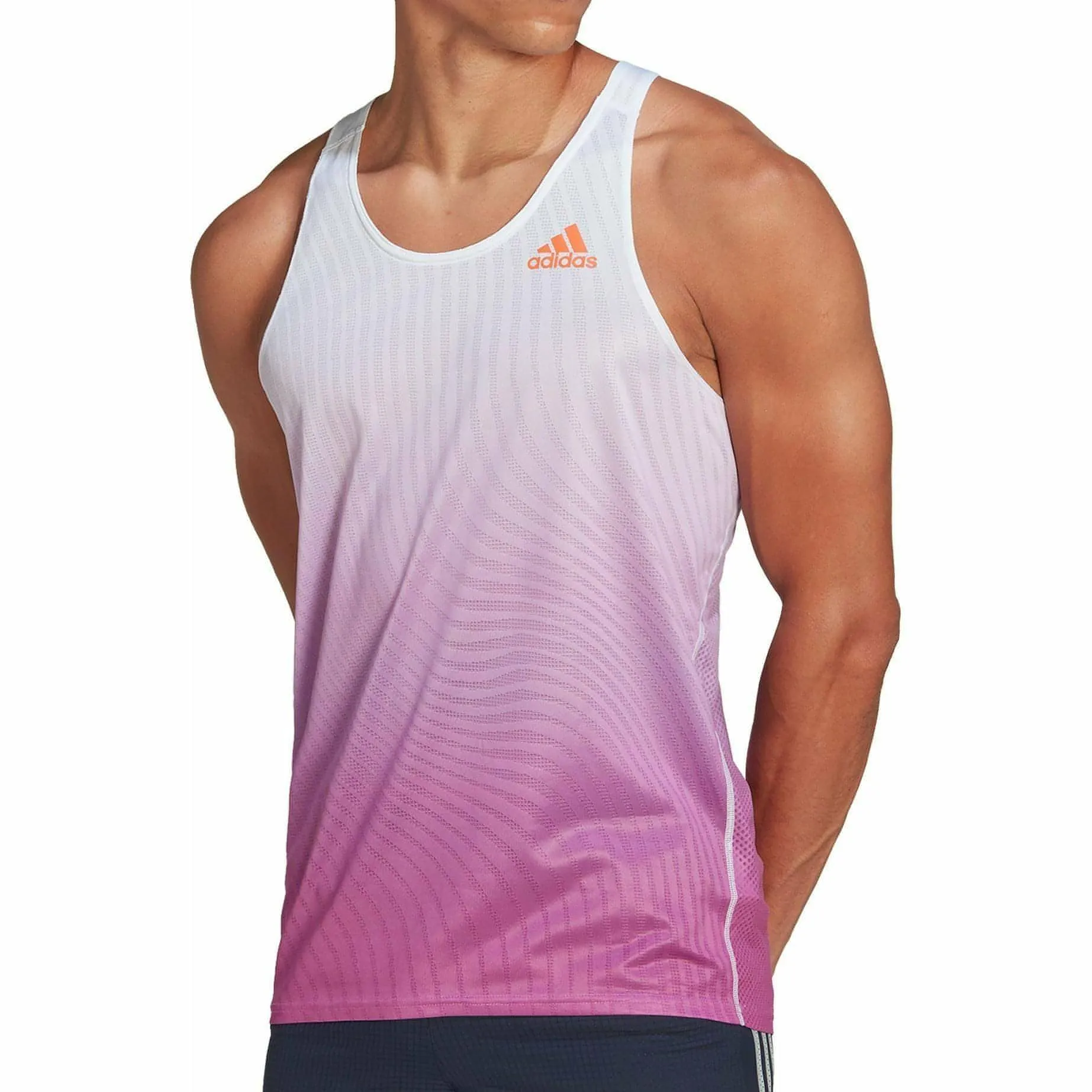 long lasting durability Contoured Hemline adidas Adizero Engineered Mens Running Vest - Purple