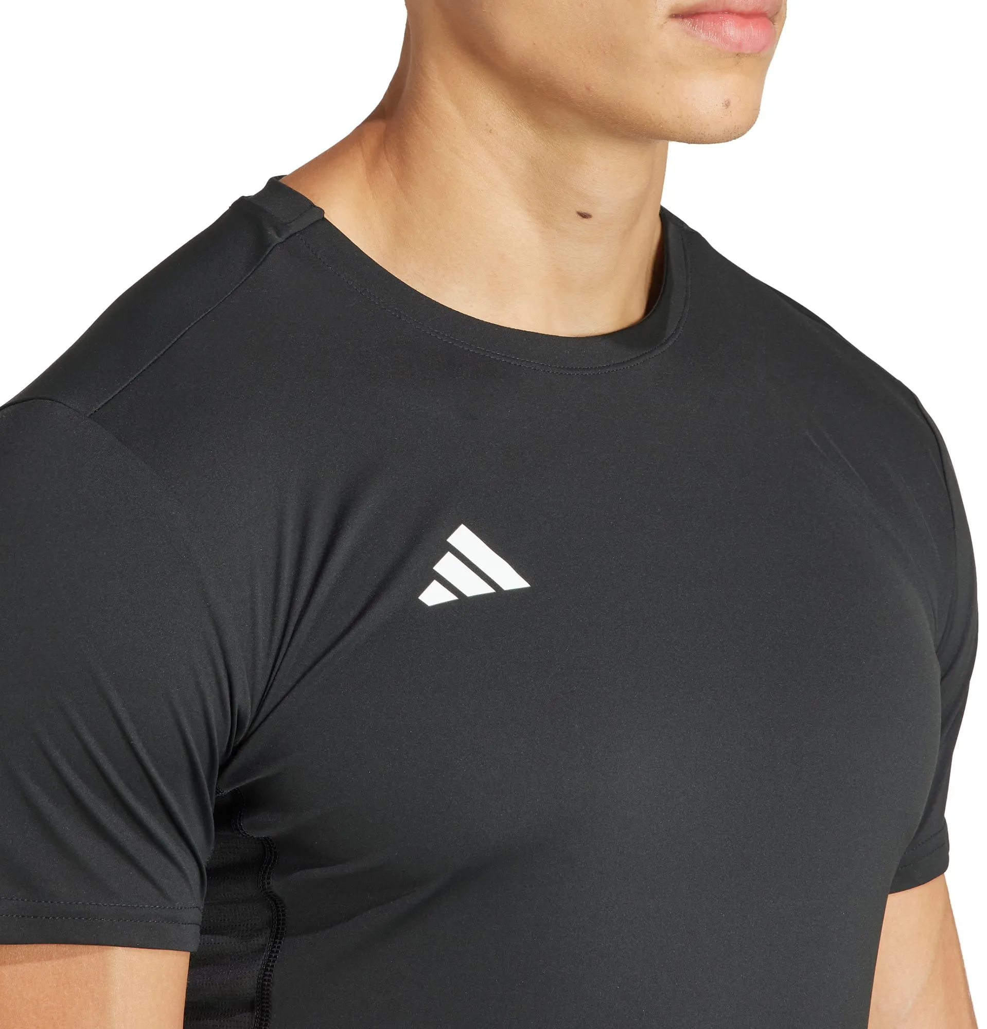 adidas Adizero Essentials Short Sleeve Mens Running Top - Black MoistureWickingFabric Street Outfit