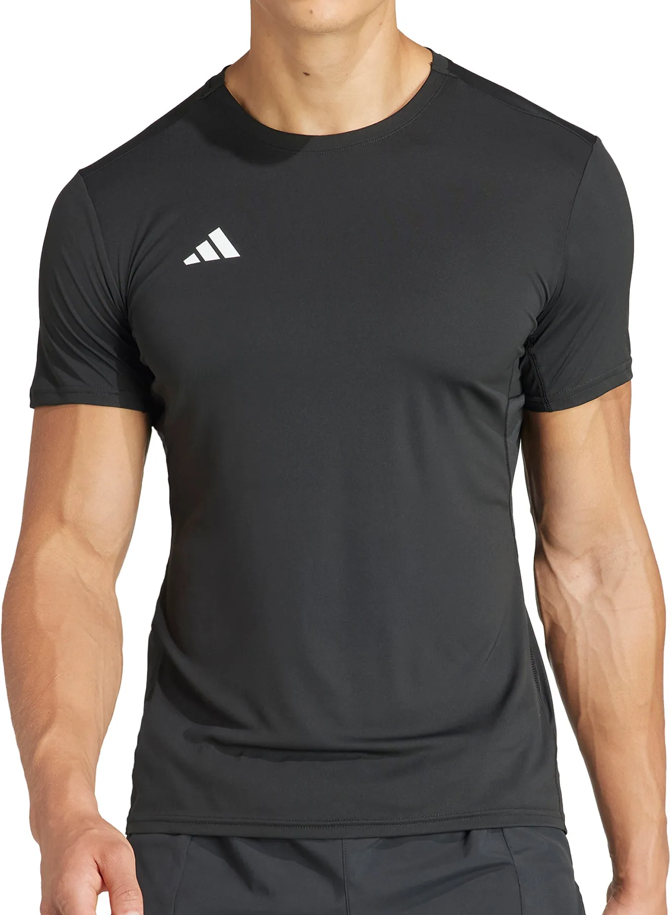 Garment Washed Texture adidas Adizero Essentials Short Sleeve Mens Running Top - Black