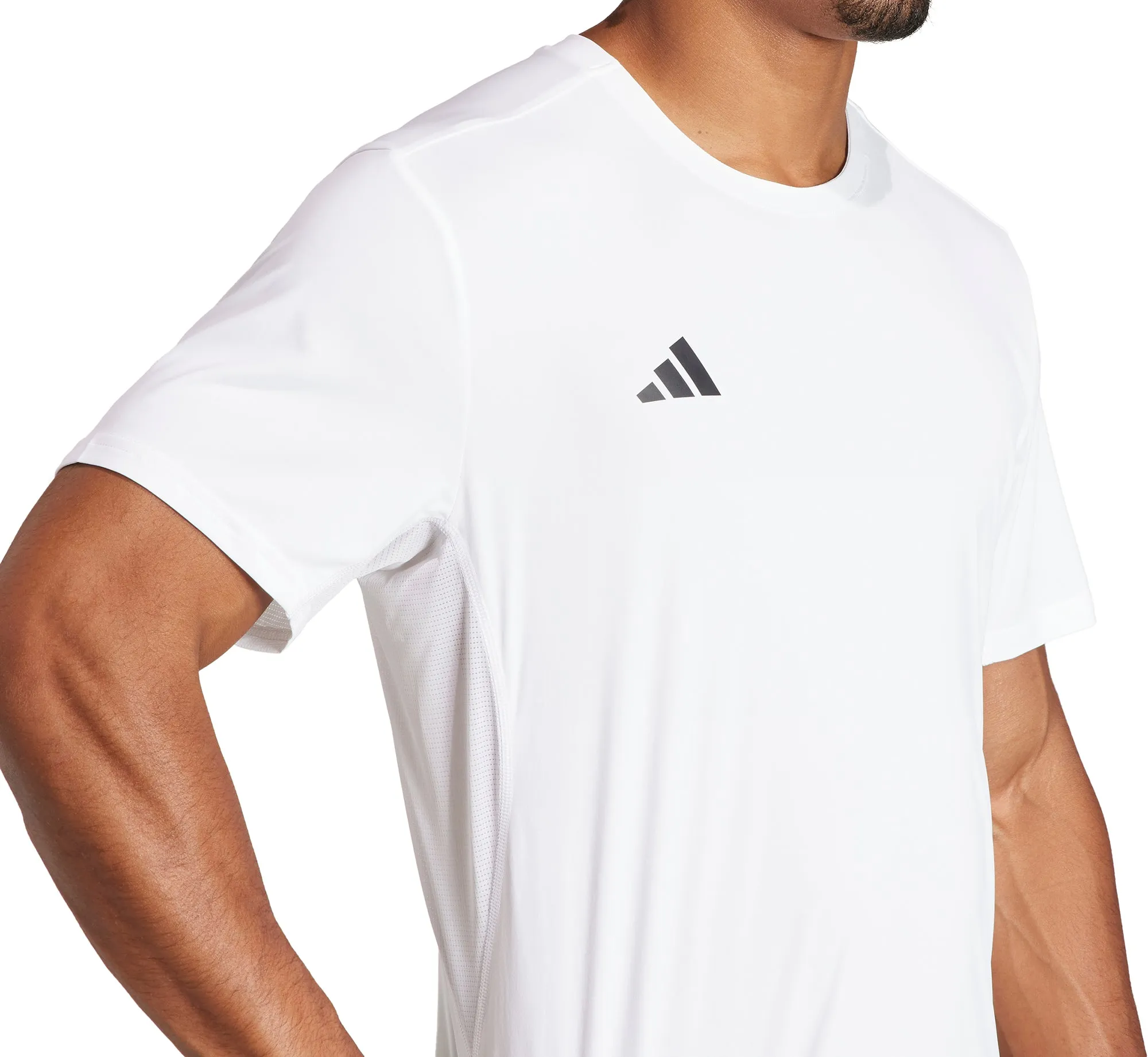 adidas Adizero Essentials Short Sleeve Mens Running Top - White Camping attire Oversized Cut