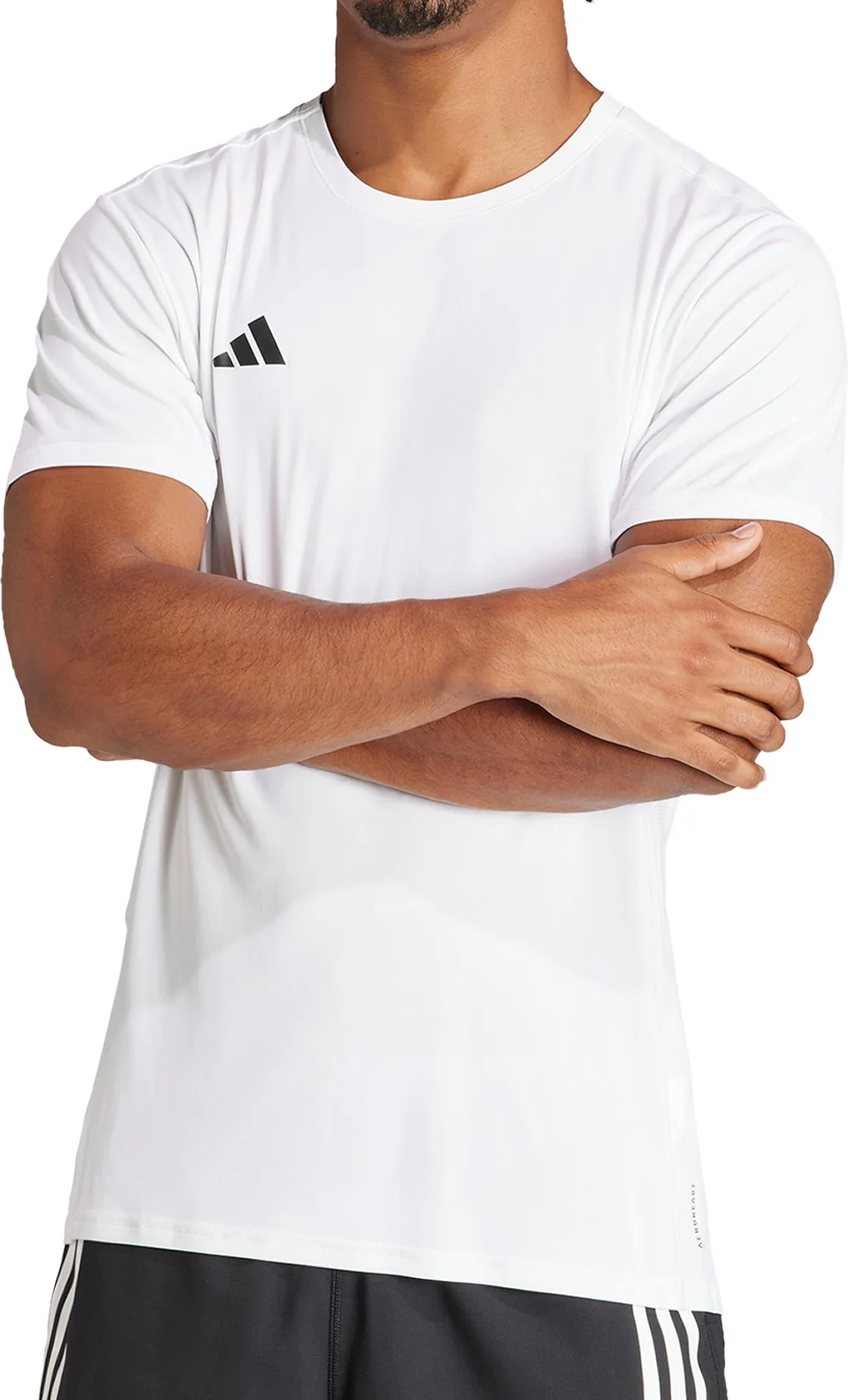 Anti Static Fabric adidas Adizero Essentials Short Sleeve Mens Running Top - White