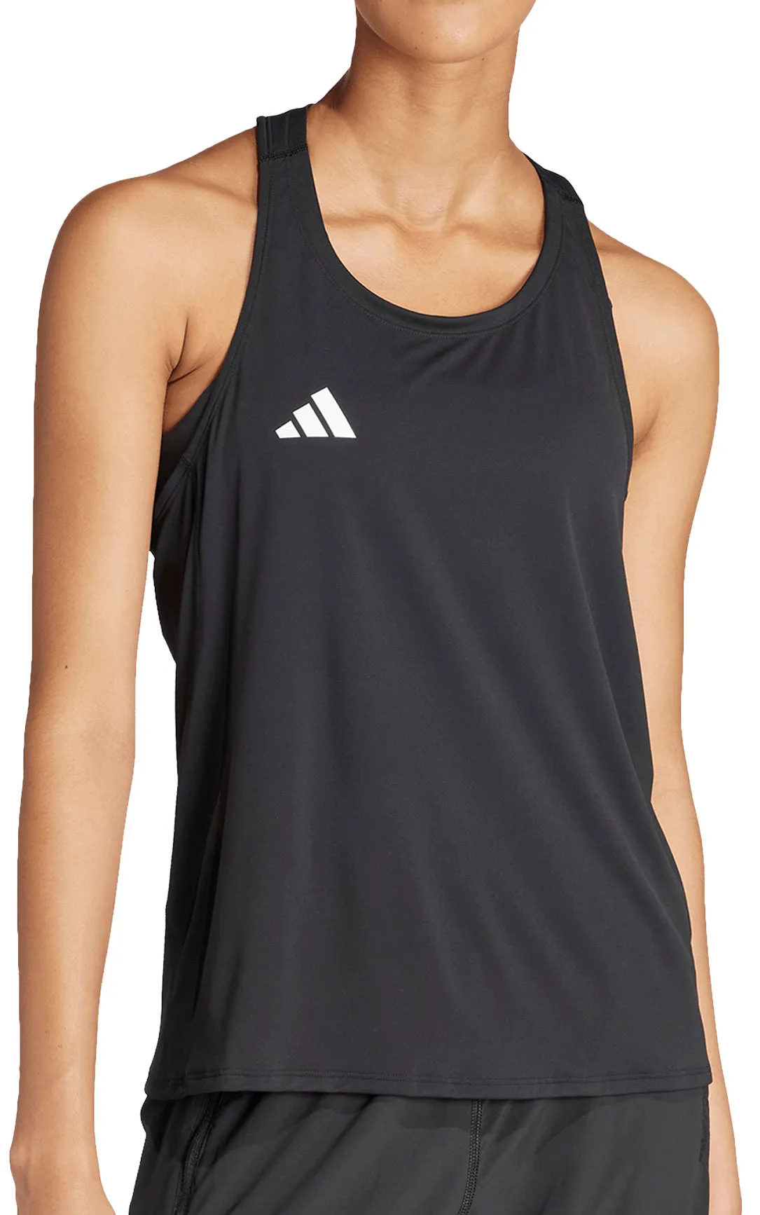 Heat Transfer Logo Application Perforated Ventilation adidas Adizero Essentials Womens Running Vest Tank Top - Black