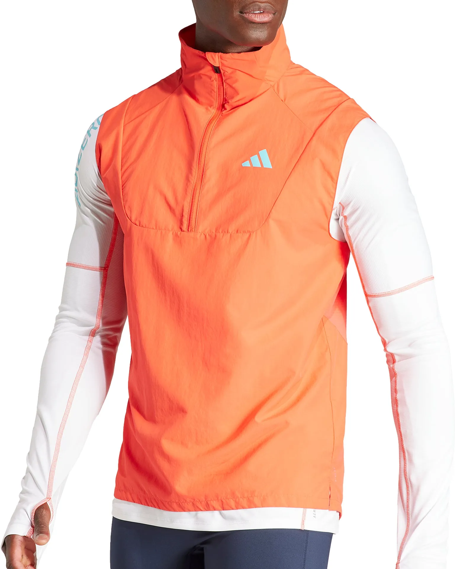Lightweight Packable Build adidas Adizero Half Zip Mens Running Gilet - Orange