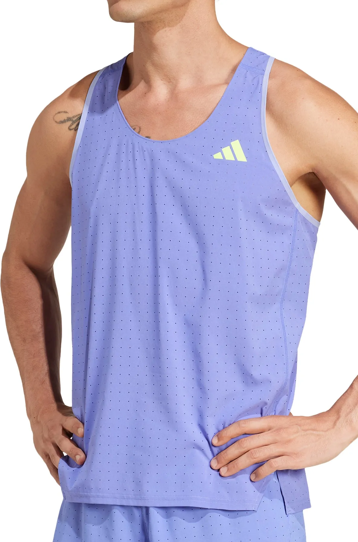 Timeless Look Wear Contrast Inner Binding adidas Adizero Mens Running Vest - Blue