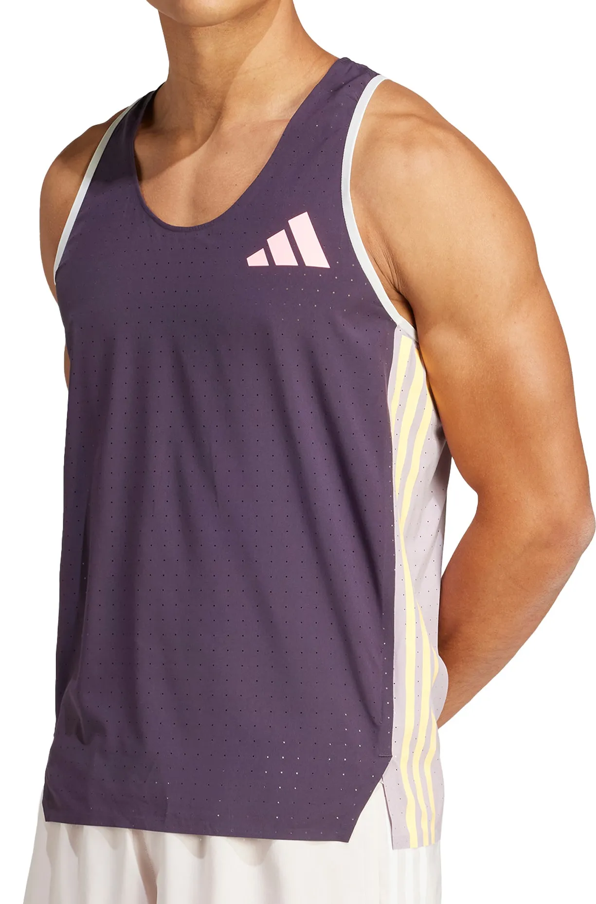 Fashion Forward Non Irritating Tags adidas Adizero Promo Mens Running Vest - Purple