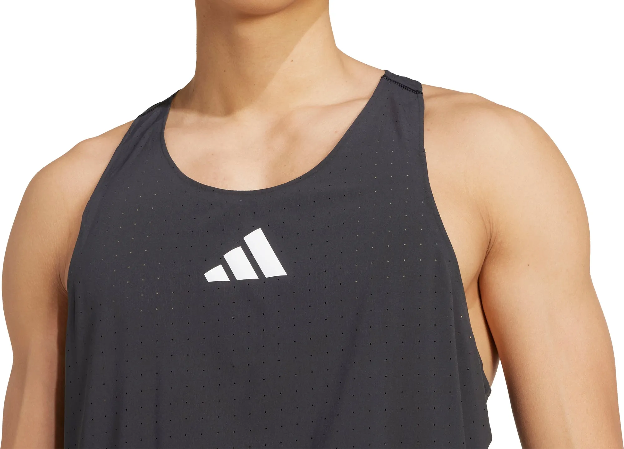 low performance environmental - friendly adidas Adizero Road To Records Mens Running Vest - Black