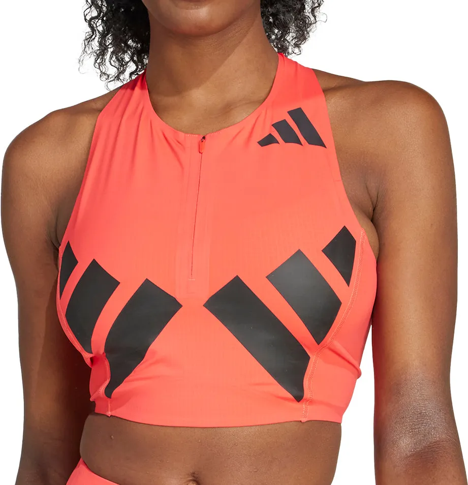 Smooth - operating Athletic Performance Fit adidas Adizero Road To Records Womens Running Crop Top - Red