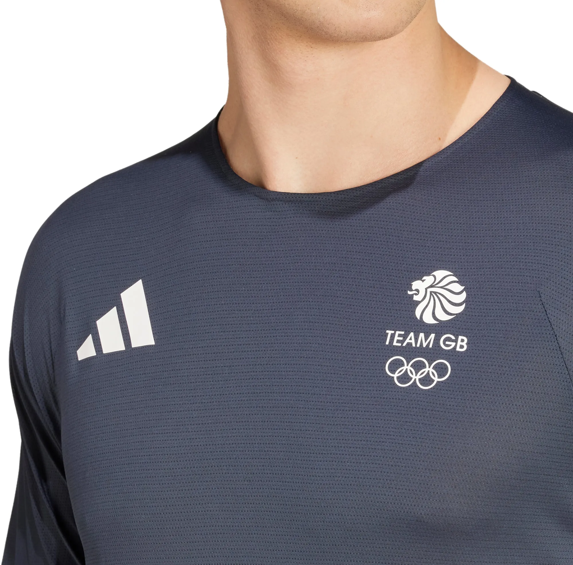 Micro Perforation adidas Adizero Team GB Short Sleeve Mens Running Top - Blue