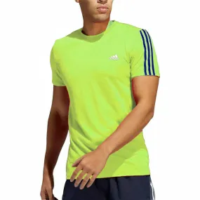 adidas AeroReady 3 Stripes Short Sleeve Mens Running Top - Green Anti Bacterial Treatment Modern Design