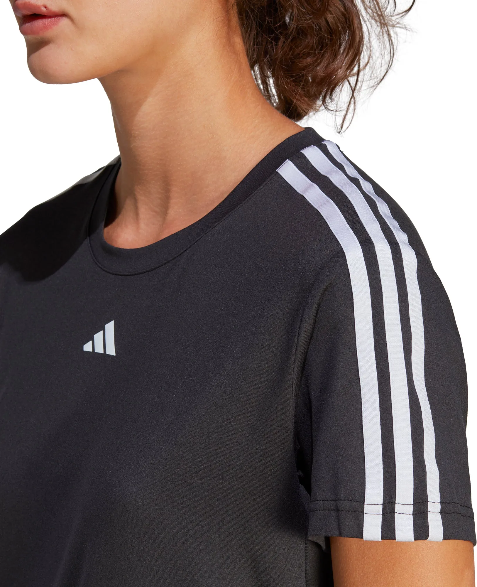 adidas AeroReady Train Essentials 3 Stripes Short Sleeve Womens Training Top - Black Fresh Vibes