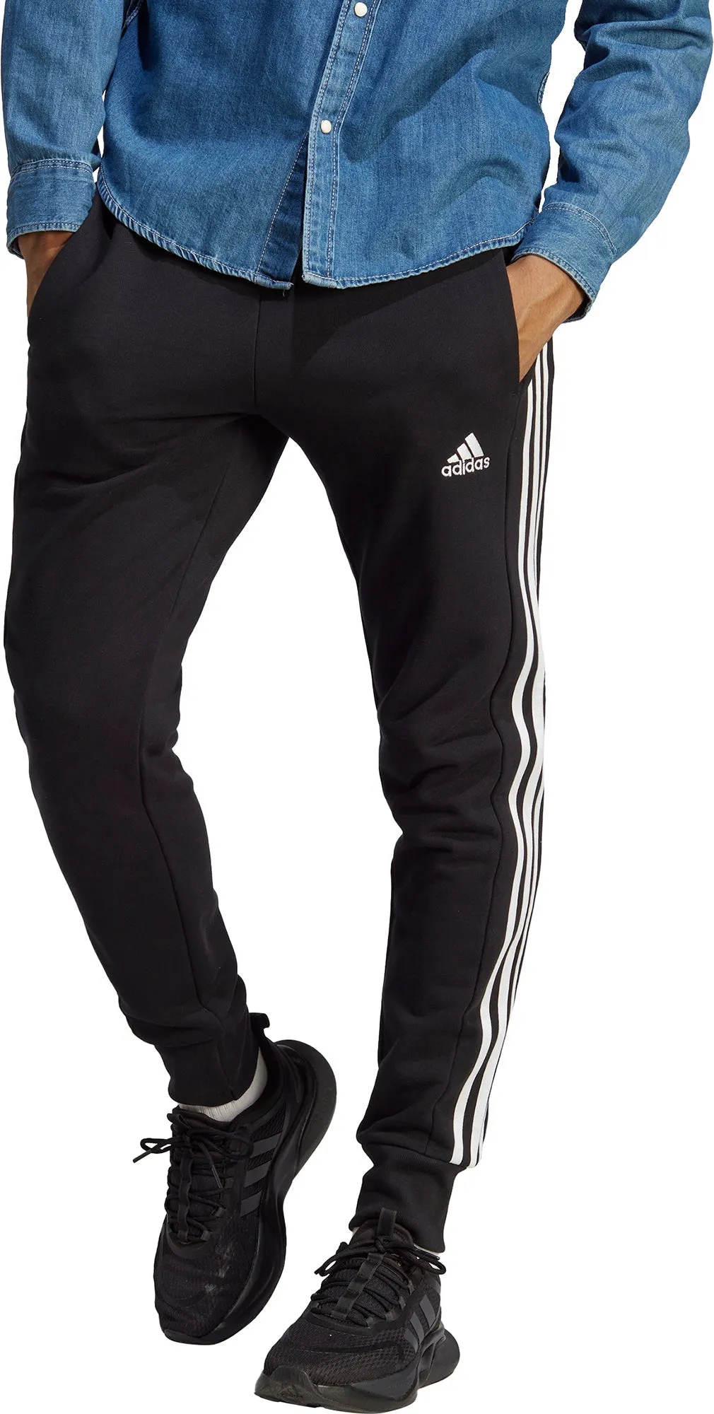 sporty wear Breathable Performance Wear adidas Essentials Tapered Cuff 3 Stripes Mens Joggers - Black