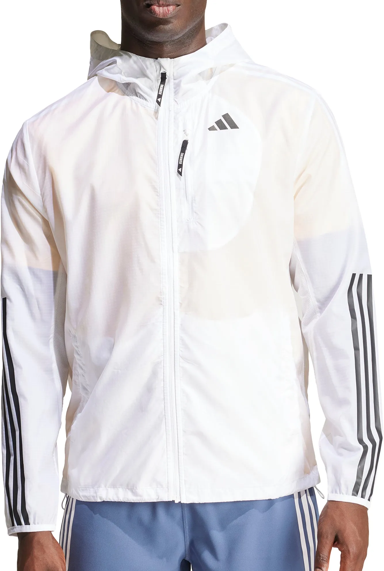 Support adidas Own The Run 3 Stripes Mens Running Jacket - White