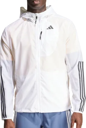 Support adidas Own The Run 3 Stripes Mens Running Jacket - White
