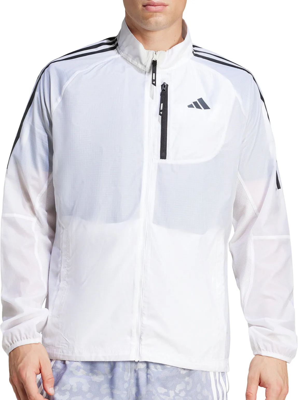 Bargain Mountain Fit adidas Own The Run 3 Stripes Packable Mens Running Jacket - White