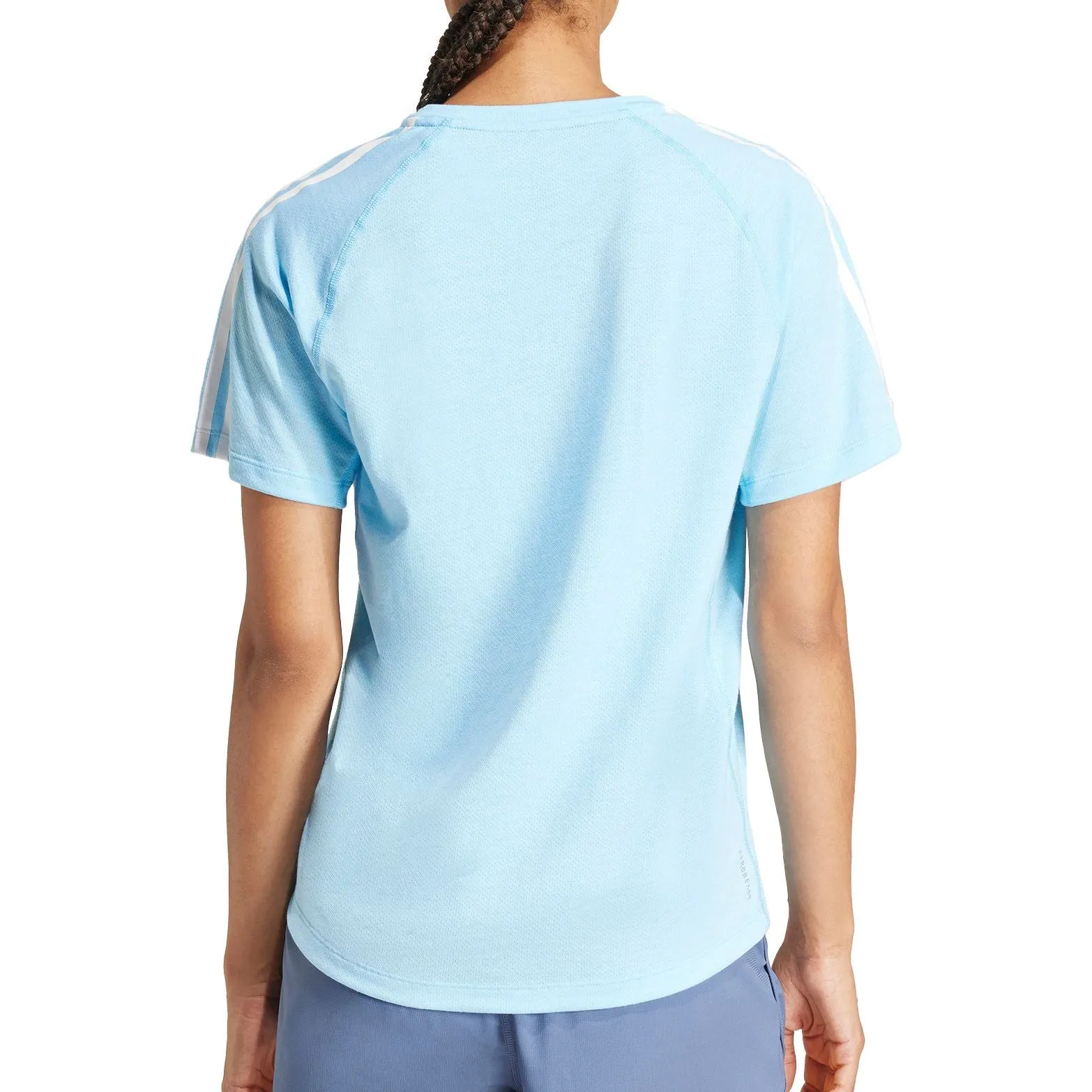 Casual Essential Wear adidas Own The Run 3 Stripes Short Sleeve Womens Running Top - Blue