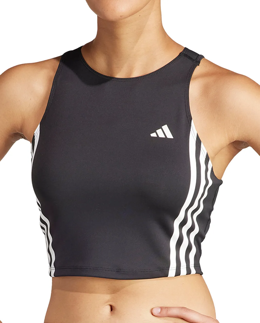 Soft and durable adidas Own The Run 3 Stripes Womens Running Vest Tank Top - Black