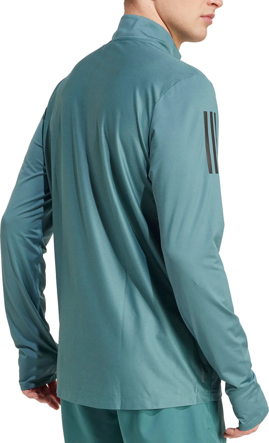 Temperature Control Fabric Breathable Essentials adidas Own The Run Half Zip Long Sleeve Mens Running Top - Green