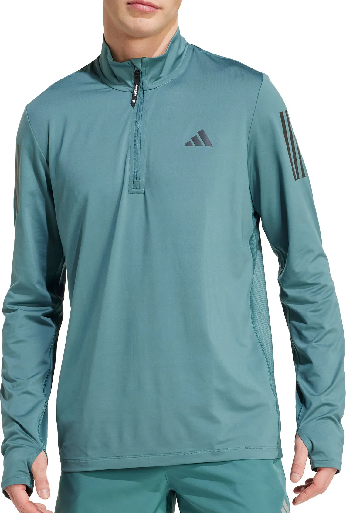 adidas Own The Run Half Zip Long Sleeve Mens Running Top - Green Urban Rare