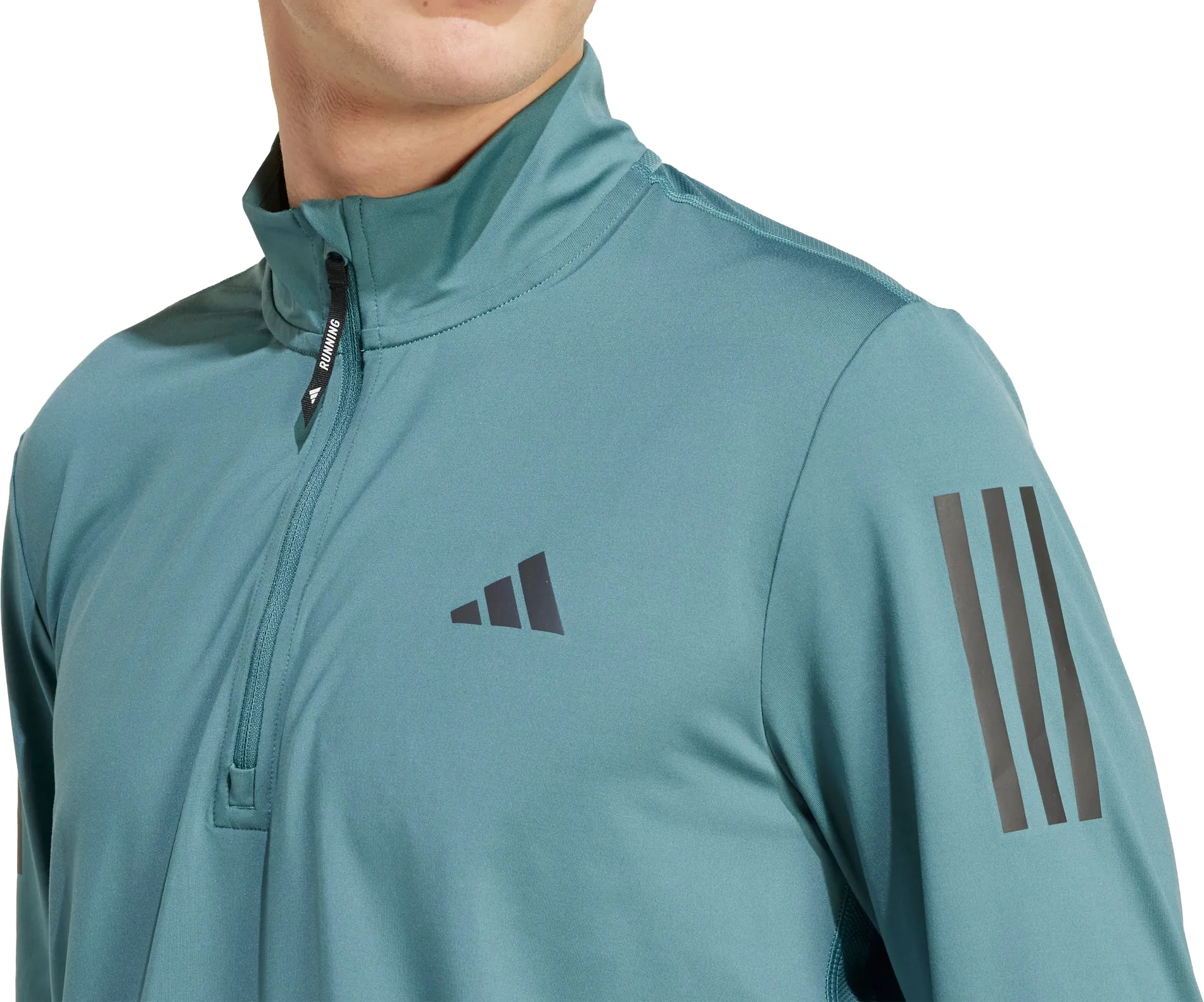 adidas Own The Run Half Zip Long Sleeve Mens Running Top - Green Durable Ribbed Hem Outdoor Style
