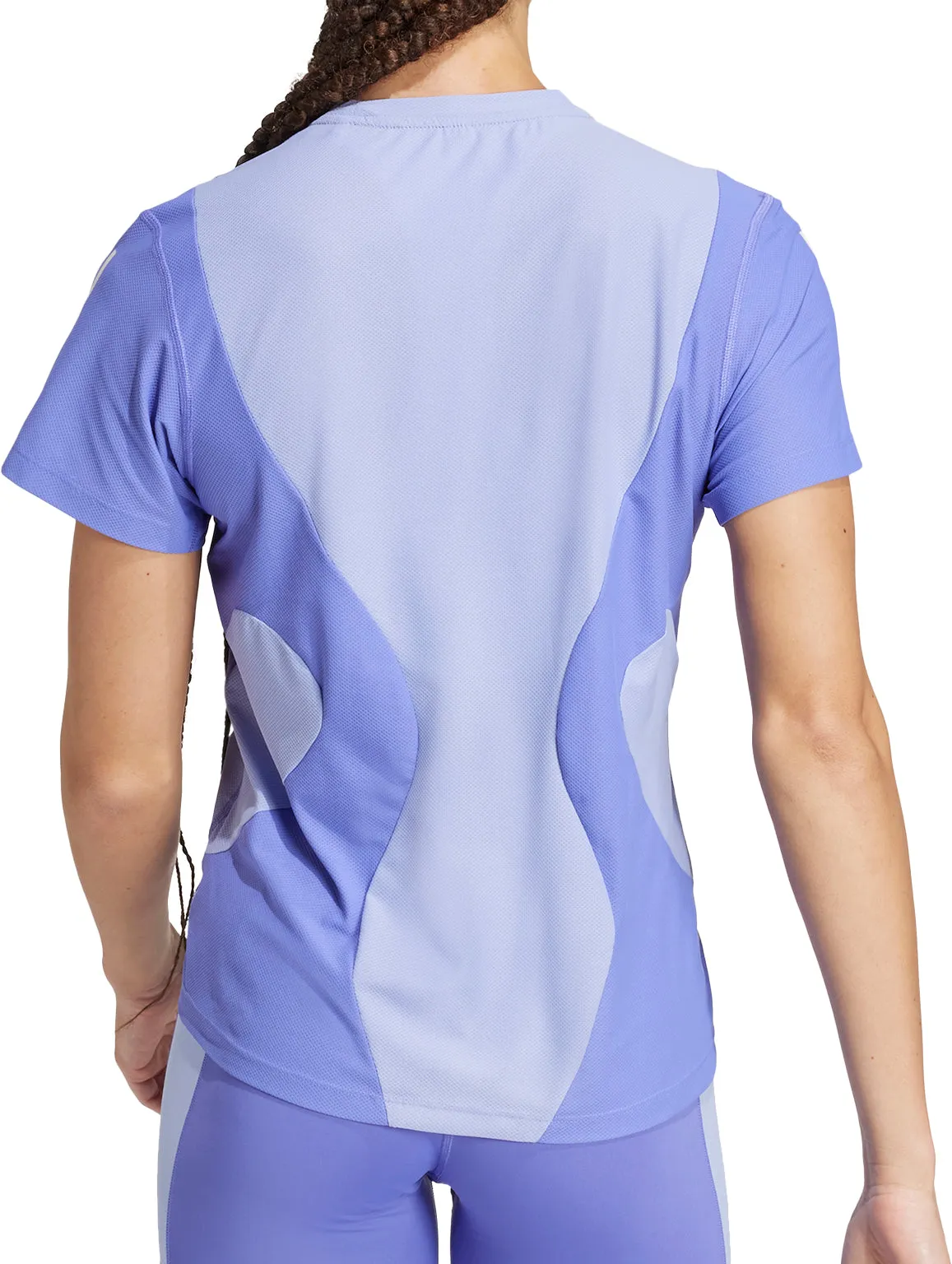 Subtle Details Wrinkle Resistant Texture adidas Own The Run Short Sleeve Womens Running Top - Blue