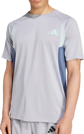 RecycledBlend Versatile Comfort adidas Tech Apparel Colourblock Short Sleeve Mens Training Top - Grey