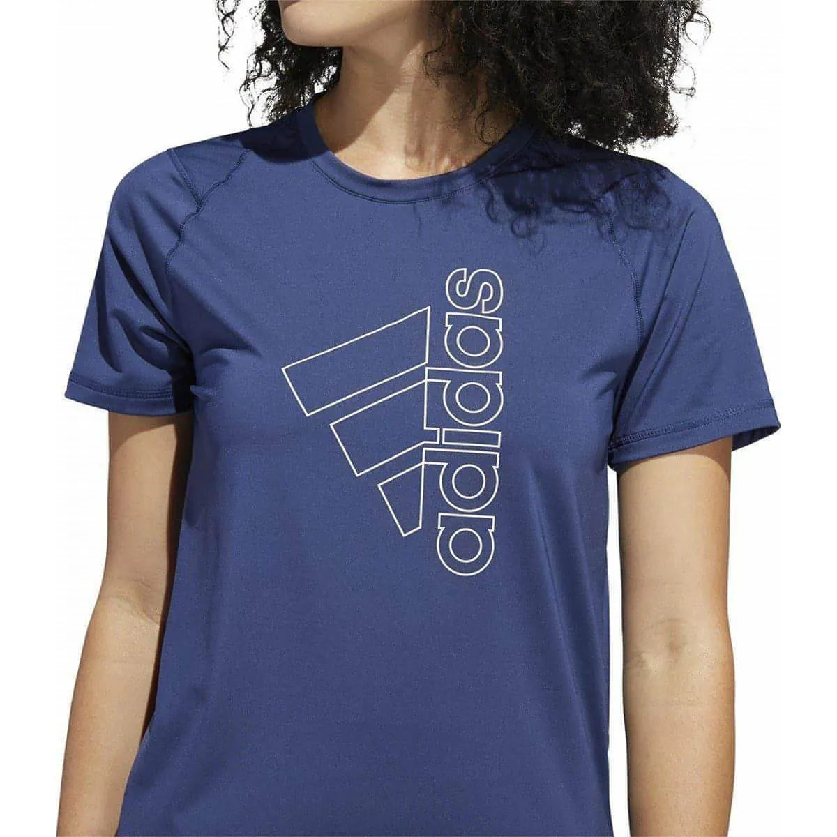 AntiStaticFinish Effortless Comfort Wear adidas Tech Badge of Sport Short Sleeve Womens Training Top - Blue