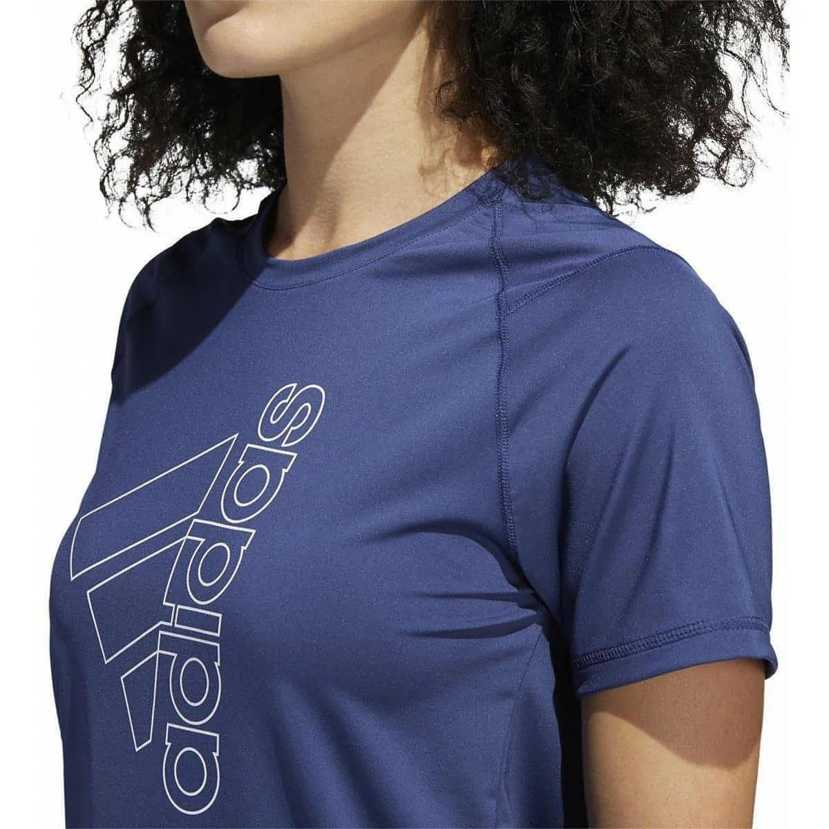 Foam Print Detail adidas Tech Badge of Sport Short Sleeve Womens Training Top - Blue