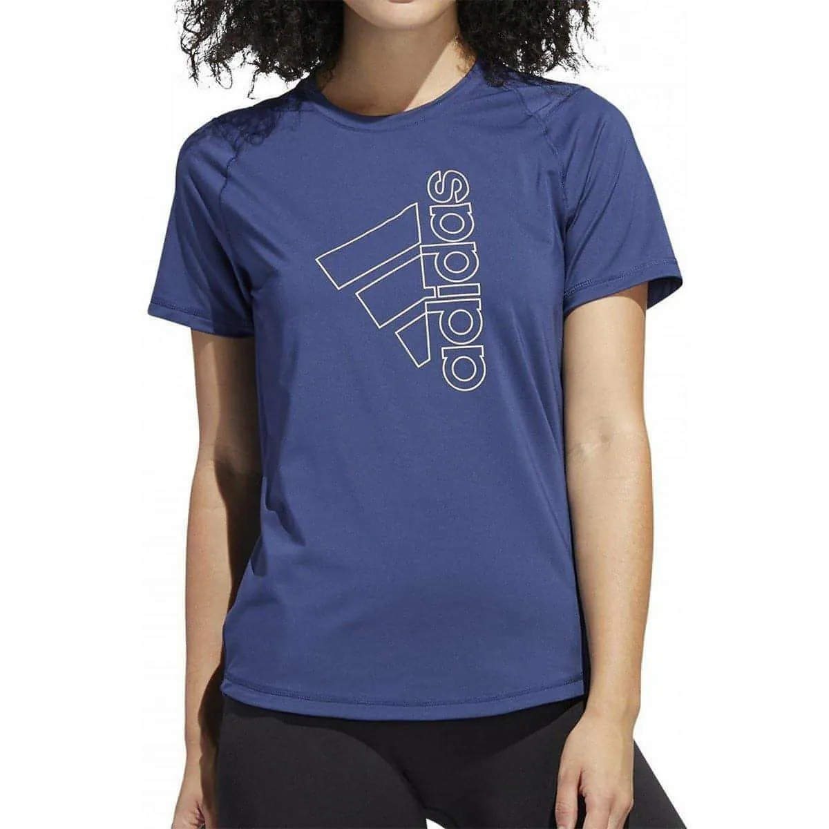 adidas Tech Badge of Sport Short Sleeve Womens Training Top - Blue Travel Fashion
