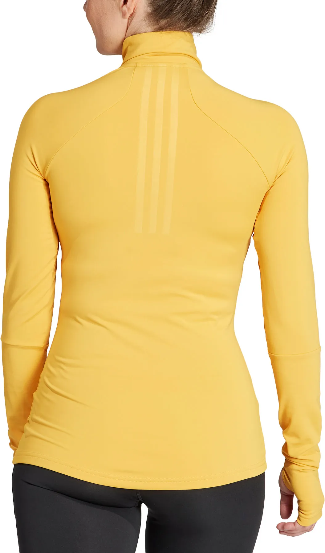 adidas Tech-Fit COLD.RDY Half Zip Long Sleeve Womens Running Top - Yellow Timeless Comfort monochromatic