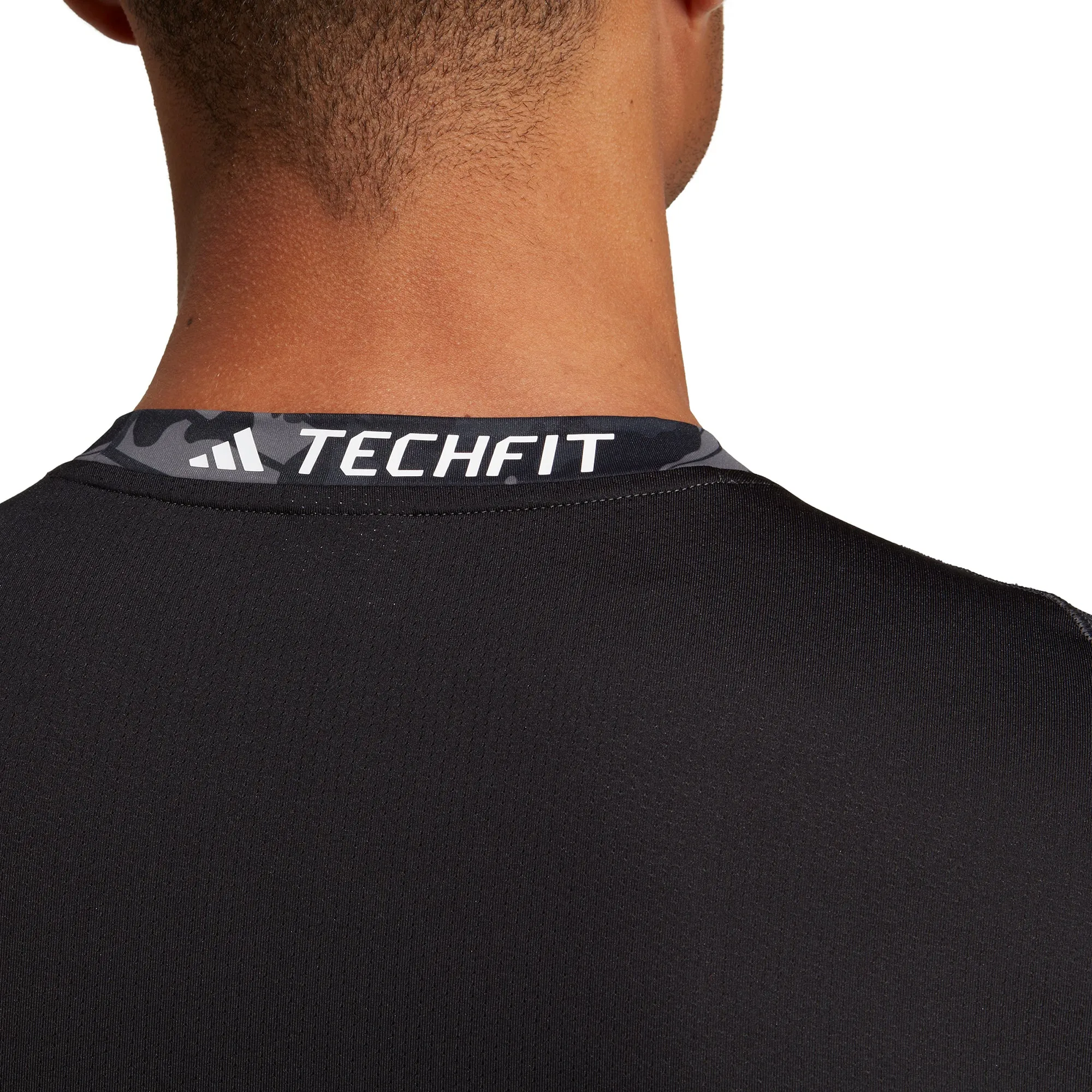 adidas Tech Fit Short Sleeve Mens Training Top - Black V neck