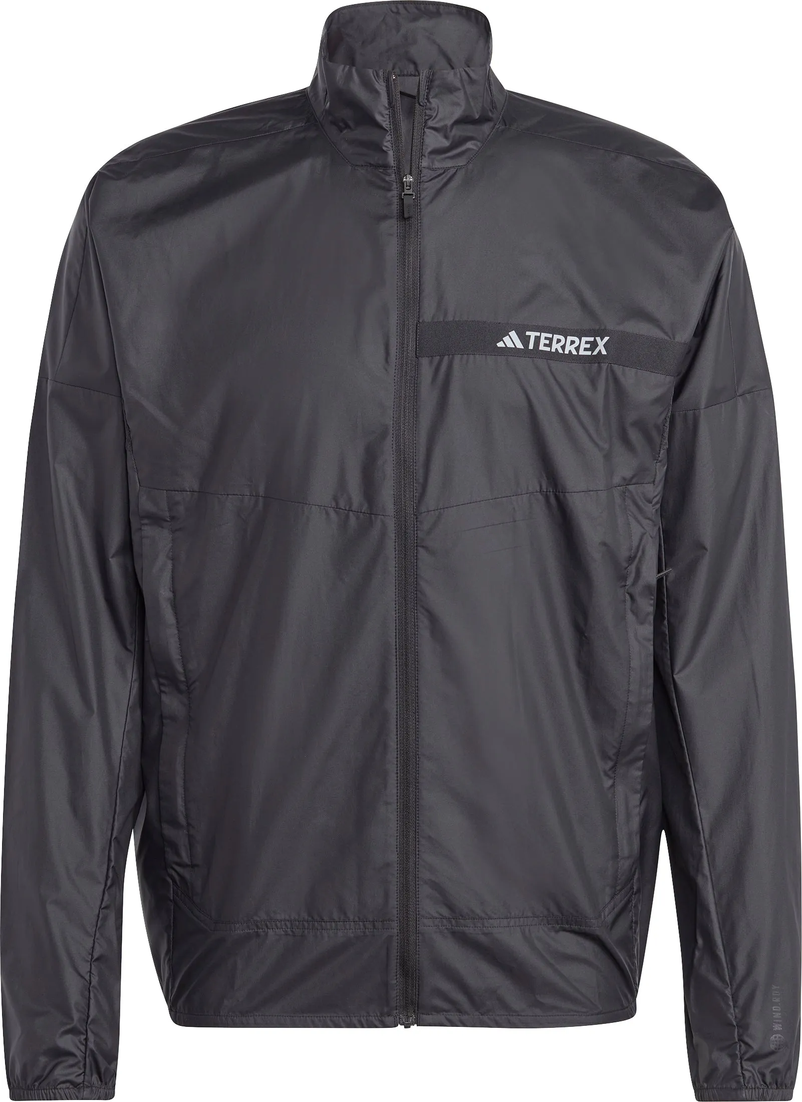adidas Terrex Multi Wind Mens Running Jacket - Black Adjustable Waistband Stand Collar