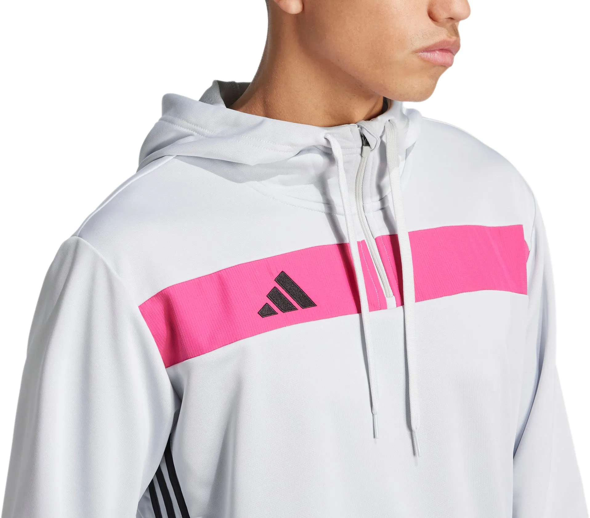 adidas Tiro 25 Essentials Half Zip Hooded Long Sleeve Mens Training Top - Grey Natural Fiber Blend