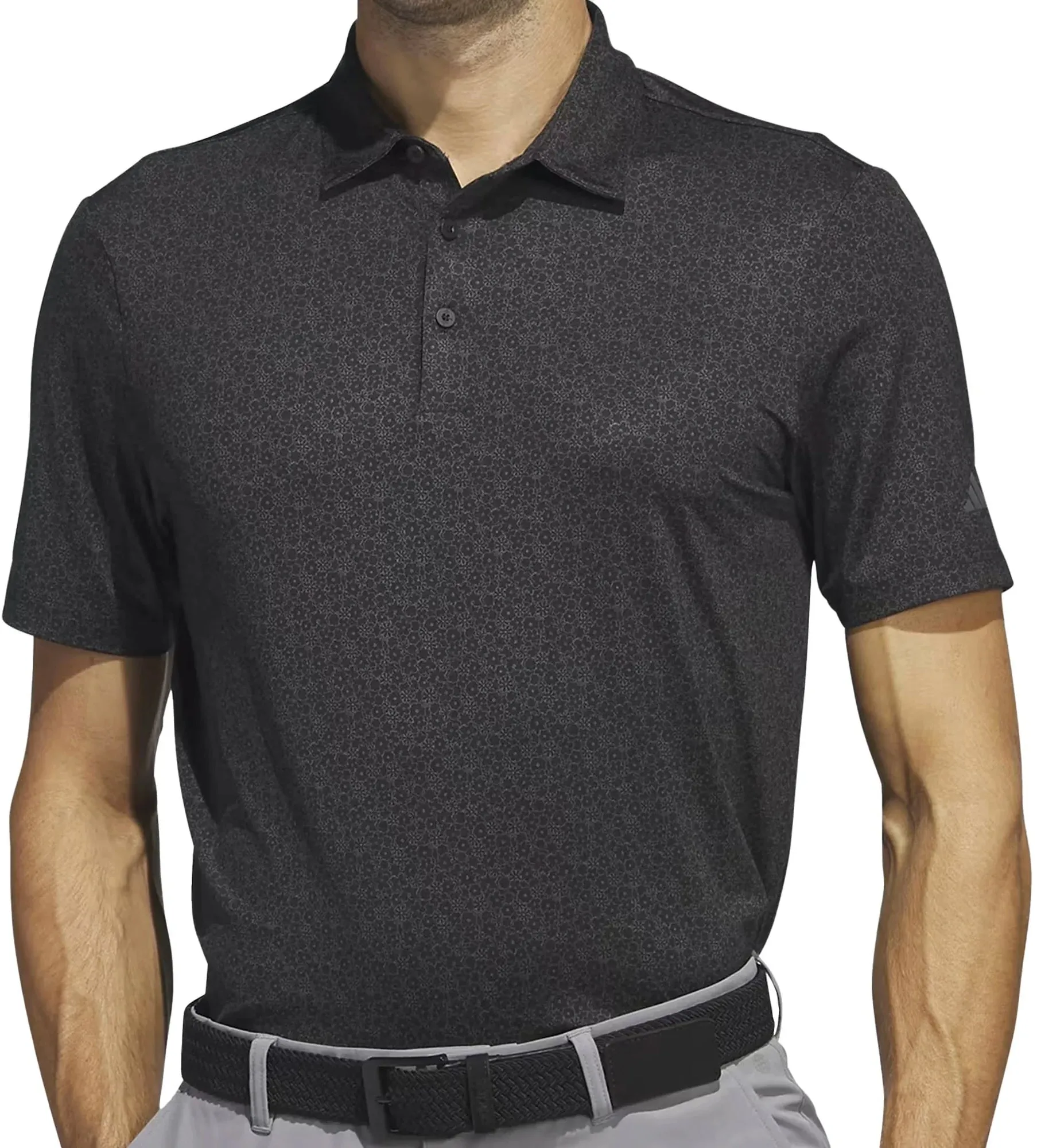 adidas Ultimate365 Allover Print Short Sleeve Mens Golf Polo Shirt - Black Luxury exclusivity