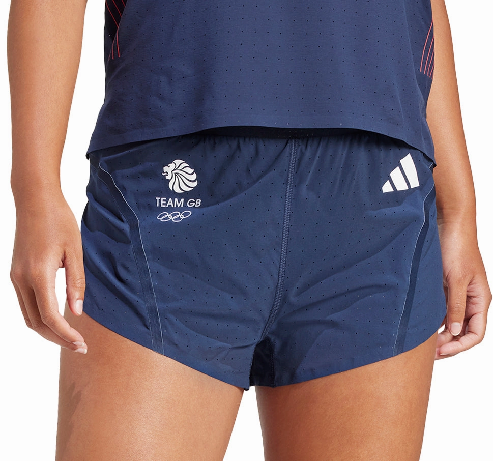 Go Soft Slim Motion Fit adidas Adizero Team GB Womens Split Running Shorts - Blue
