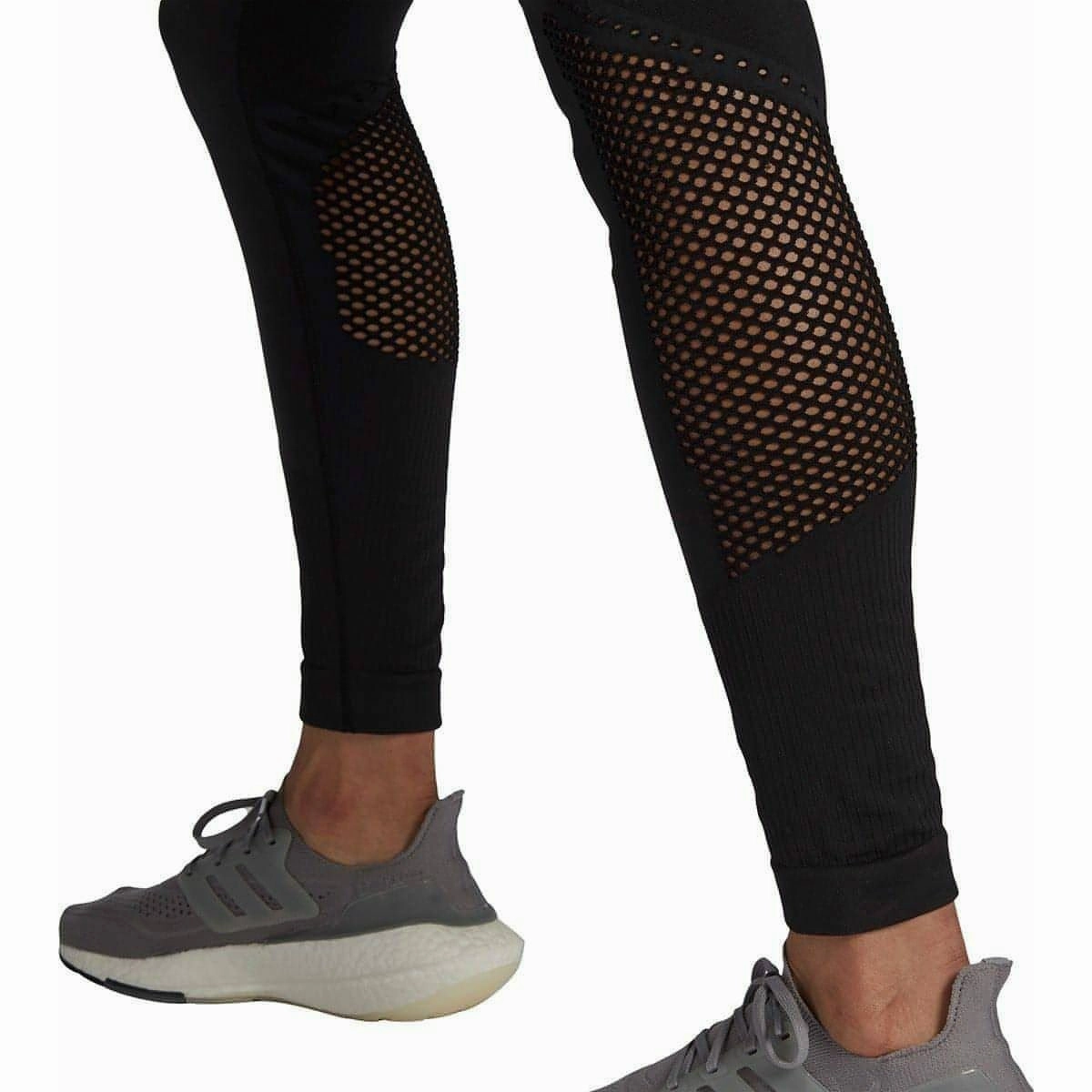 adidas AeroKnit Womens 7/8 Running Tights - Black Flexible Wear Park Run Elastic Wear