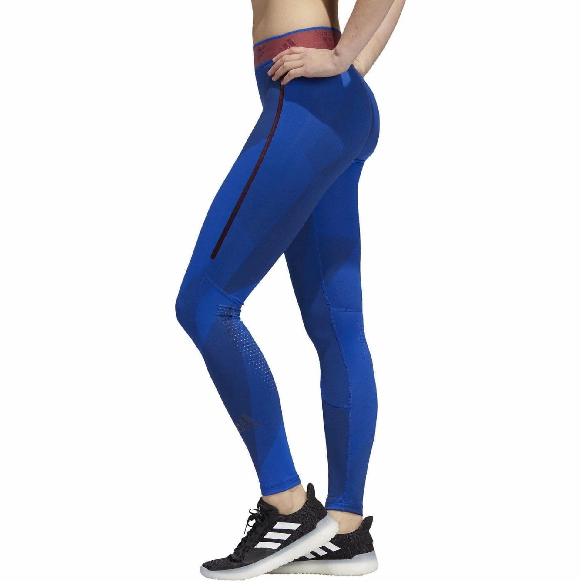 adidas AlphaSkin Graphic Womens Long Training Tights - Blue Gym Wear